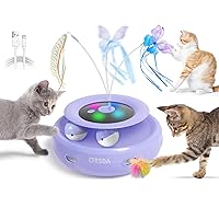 3-in-1 Cat Toys Rechargeable, Interactive Cat Toys for Indoor Cats Automatic Kitten Toy, Moving Ambush Feather, Fluttering Butterfly Toy, Track Balls, Whack a mole Cat Teaser with 6 Attachments
