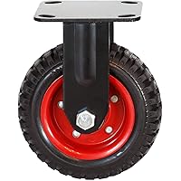 POWERTEC 6 Inch Caster Wheels, Heavy Duty Fixed Plate Casters with Rubber Knobby Tread for Workbench, Dolly, Cart, Trolley, Wagon and Chicken Coop, Large Rubber Castor Wheels, 1PK (17052)