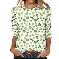 St Patricks Day Shirt Women 3/4 Sleeve Irish Shamrock Graphic Tees Funny Lucky Plus Size Tops Casual Dressy Blouses