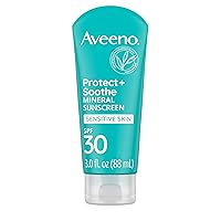 Aveeno Protect + Soothe Mineral Sunscreen Lotion with Broad Spectrum SPF 30, Quick Drying and Water-Resistant UVA/UVB Protection for Sensitive Skin, Fragrance-Free, 3.0 fl. oz