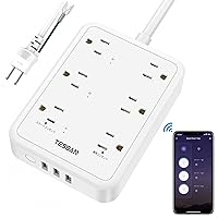 TESSAN Smart Plug, Smart Power Strip, 3 Smart Outlets, 3 Normal AC Outlets, 3 USB Ports, Power Saving Tap, Timer Included, Outlet WiFi, Remote Control, Voice Control, Compatible with Alexa, Google