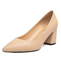 Women's Dating Slip On Pointed Toe Dress Solid Block Mid Heel Pumps Shoes 2.5 Inch