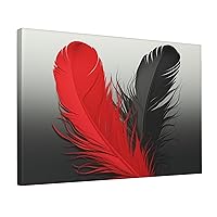 NONHAI Canvas Wall Art for Living Room Bedroom Decorative Painting Art Posters Modern Hanging Canvas Print Artwork Red and Black Feather Wall Art Aesthetics Paintings 12x18 Inch