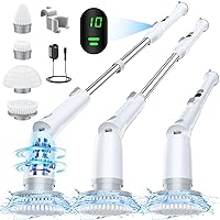 Electric Spin Scrubber, Electric Cleaning Brush with LED Display and 4 Replaceable Brushes, 2 Speeds and 3 Angles Adjustable, Cordless Power Scrubber with Extension Arm for Bathroom Floor Tile