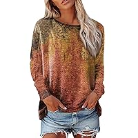 Fall Shirts Women's Fashion Casual Long Sleeve Print Round Neck Pullover Top Blouse