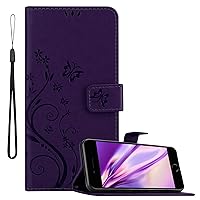 Book Case Compatible with Apple iPhone 8 Plus / 7 Plus / 7S Plus in Floral Dark Purple – Cover in Flower Design with Magnetic Closure, Stand Function and 3 Card Slots - Wallet Etui Pouch