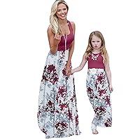 WIWIQS Summer Cute Mommy and Me Boho Striped Chevron Maxi Dresses