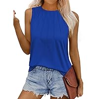 WIHOLL Womens Summer Tank Tops Pleated Round Neck Sleeveless Tops for Women Casual Flowy