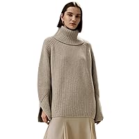 LilySilk Oversized 100% Merino Wool Sweater with Slit Sleeves for Women Warm High Turtleneck Winter Jumpers
