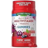 Kids Multivitamin Gummies with Probiotics | 60 Count | Vegetarian, Non-GMO, Gluten Free Supplement | Vitamin C, D3 & Zinc | Berry Punch Flavor | by Nature's Truth