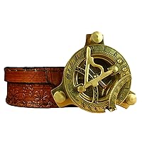 Saleberate Antique Brass & Copper Sundial Compass | Sundial Clock in Leather Box Gift Sun Clock Ship Replica Watch (Non-Functional)