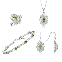 Rylos Women's Jewelry Set: Sterling silver Floral Tennis Bracelet, Dangling Earrings, Ring & Necklace. Gemstone & Diamonds, 7