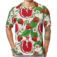 Strawberries Guava Flowers Basic Men's T-Shirts Breathable Round Neck Blouse Tee Top Running Hiking Gym
