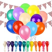 RUBFAC Rainbow Party Decorations 120pcs Assorted Rainbow Balloons and 170ft 120pcs Striped Pennant Banner Flags, Party Supplies for Carnival Circus Decorations, Birthday, New Year Eve Celebration