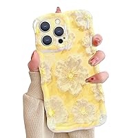 Compatible with iPhone 15 Pro Case Vintage Oil Painting Art Phone Case Curly Wave Frame Trendy Aesthetic Flower Design for Girls Women Protective Shockproof Floral Soft TPU Case,Yellow