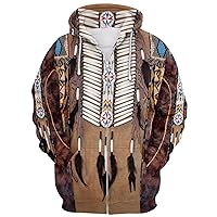 Mens Sweatshirt Hoodie Sweatshirt Coat Indian Nation 3D Digital Print Cos Fashion Hooded Zipper Casual