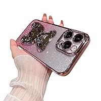 Gradient Electroplating Glitter Phone Case with Bear Hidden Stand, Cute Phone Case, Simple and Cool for iPhone 1514 13 12 11 Pro Max XS XR X Phone Case (Pink,iPhone 12 Pro Max)