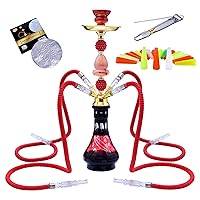 22'' 4 Hose Hookah Set with Everything Glass Shisha Vase - Include 100 Disposable Tips, 50 Pre-Punched Aluminum Foil (Gold)
