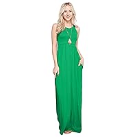 Sportoli Maxi Dresses for Women Solid Lightweight Long Racerback Sleeveless W/Pocket