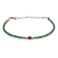 Natural Chrome Diopside & Hessonite Beads Bracelet With 925 Sterling Silver Chain Rose Gold Plated, Multicolor Gemstone Handmade Jewelry Gift for Women, Girls, Birthday, Anniversary.
