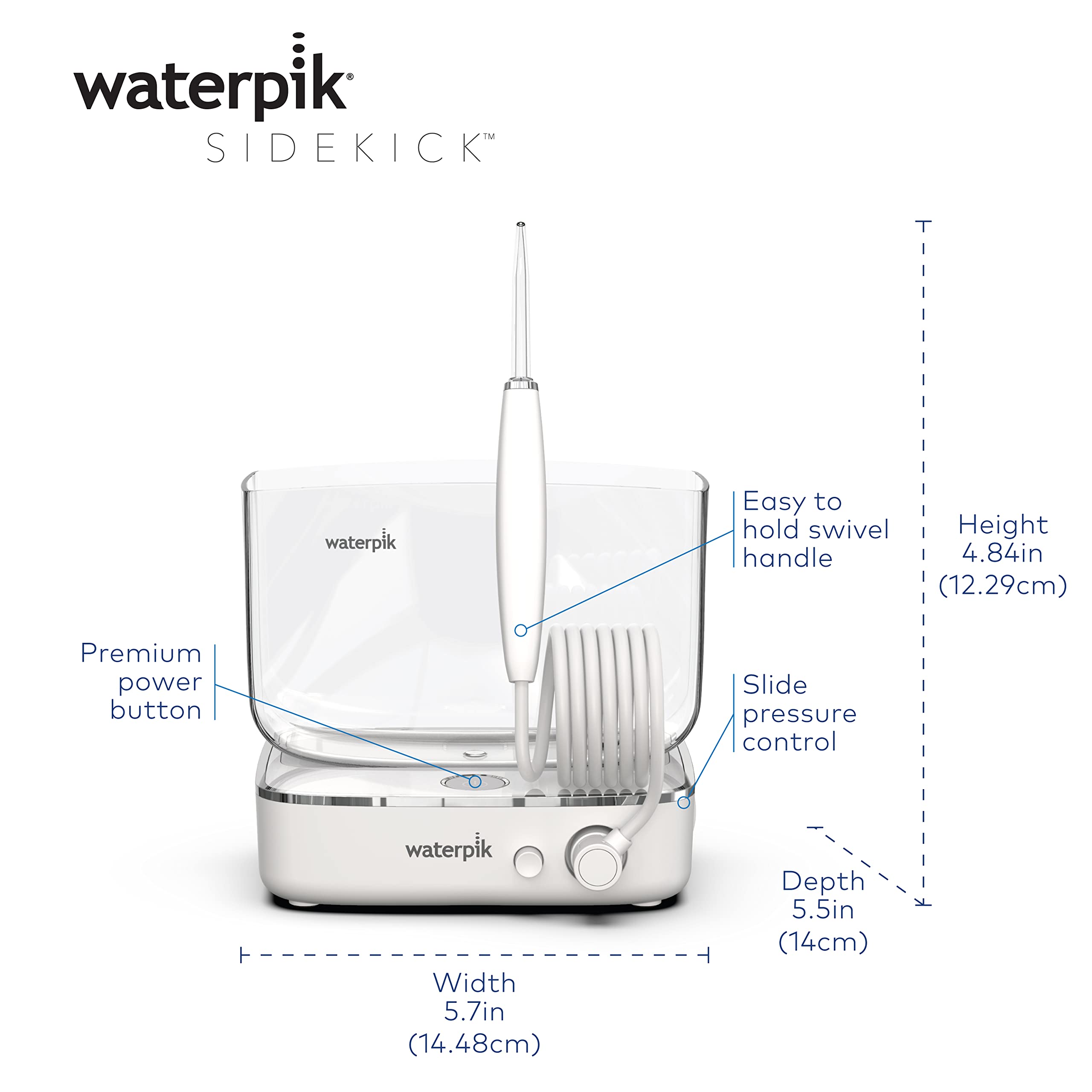 Waterpik Sidekick Portable Water Flosser Perfect for Travel & Home, White/Chrome