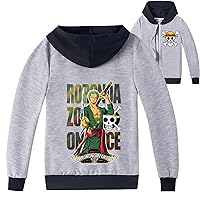 Kids Roronoa Zoro Full Zip Sweatshirts with Hood,Classic Long Sleeve Hoodie One Piece Jackets for Boys