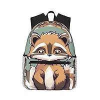 Cartoon Cute Raccoon Print Backpack For Women Men, Laptop Bookbag,Lightweight Casual Travel Daypack