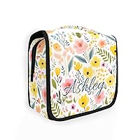 Flower Florals Custom Toiletry Bag Personalized Name Makeup Cosmetic Bag Large Capacity Cosmetic Case Bag Travel Toiletry Organizer for Shaving Toiletries Storage