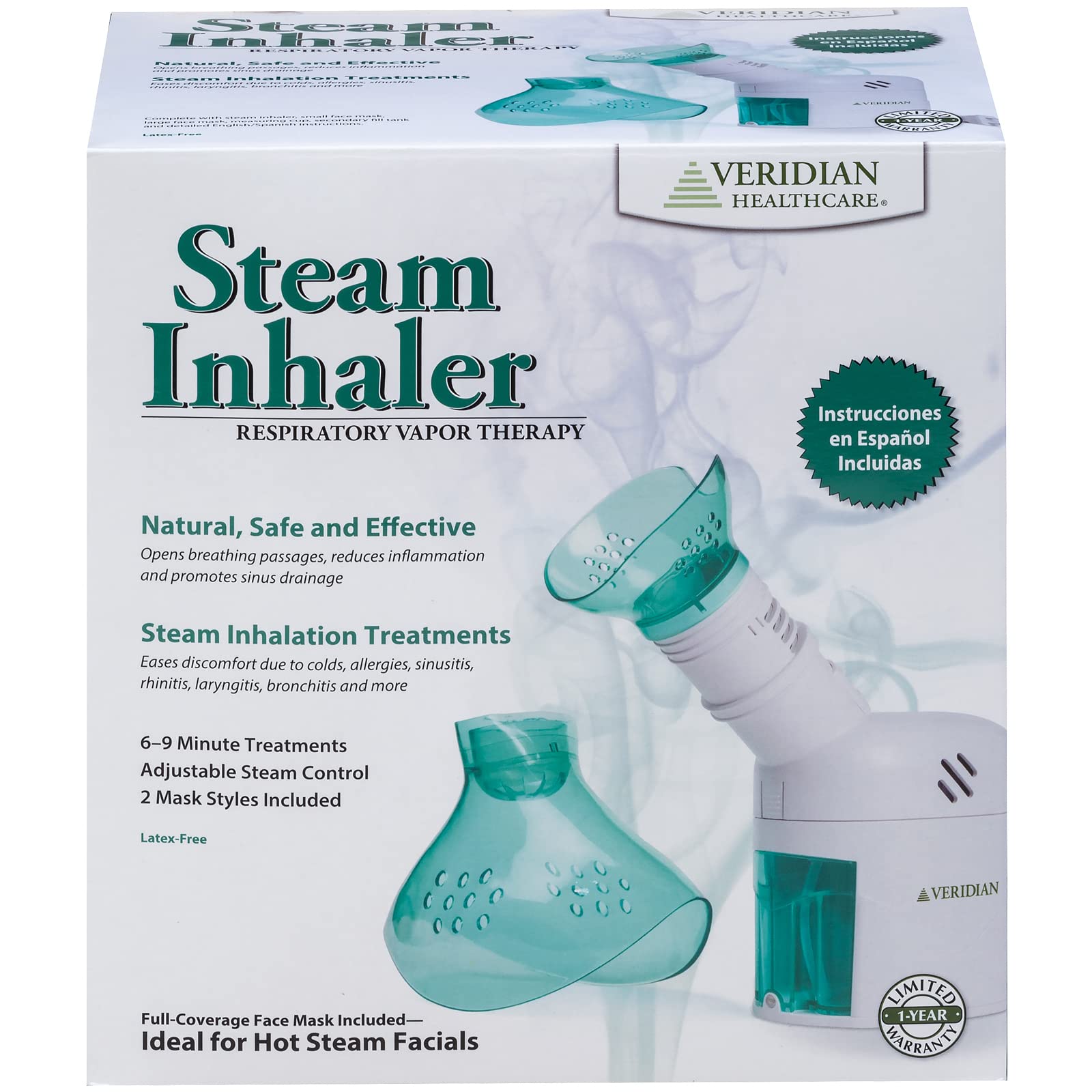 Veridian Healthcare Steam Inhaler Respiratory Vapor Therapy, Green, 1 Count (Pack of 1)