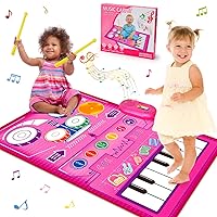 Toys for 1 Year Old Girl Gifts Piano Keyboard & Drum Mat for Toddlers 1-3 Girl Toy Age 1-2 Musical Play Mat Educational Toys for One Year Old First Birthday Easter Present for 1 2 Year Old Girls