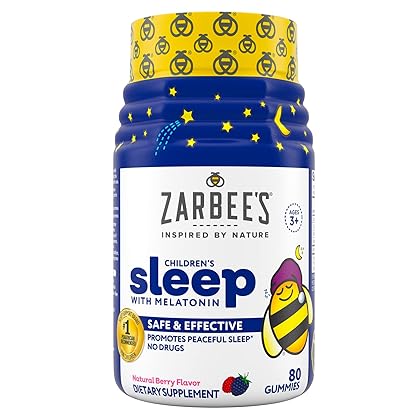 Zarbee's Kids 1mg Melatonin Gummy, Drug-Free & Effective Sleep Supplement for Children Ages 3 and Up, Natural Berry Flavored Gummies, 80 Count
