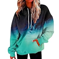 Hoodies For Women Drawstring Casual Gradient Color Sweatshirt For Women Fashion Oversized Loose Fit Hoodie White Long Sleeve Shirts For Women