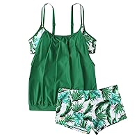 Womens Sexy Slim Fit Sling Split Boxer Shorts Tankini Plus Size Swimsuit (Two Piece) (4XL, Green)