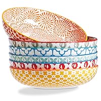 ONEMORE Colorful Pasta Bowls Set of 6, 36oz - Oven/Microwave/Dishwasher Safe Ceramic Wide Bowl for Dinner - Durable, Scratch Resistant - Assorted Colors