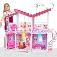 Bettina Big Doll House, Dream House 2022 w/ All Plastic Accessories, 2-Story Pink DIY Dollhouse w/ Stairs, Large Furniture, 11.5 Inch Dolls, Dreamhouse Gift for 3 to 12 Year Olds, Doll House 7-8