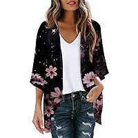 Womens Floral Print Puff Sleeve Kimono Cardigan Loose Cover Up Casual Shirt Top Womens Cardigan Sweaters for Fall
