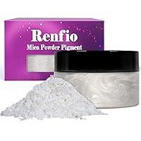 Renfio 100g Mica Powder Pigment Natural Fine Powdered Pigments Pearl Shimmer Epoxy Resin Dye for Painting Soap Making Slime Bath Bombs - Diamond White
