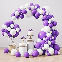 RUBFAC 129pcs White and Purple Balloons Different Sizes 18 12 10 5 Inch for Garland Arch,Party Latex Balloons for Valentine's Day Birthday Party Wedding Anniversary Baby Shower Party Decoration