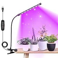iPower LED Grow Light with Full Spectrum for Indoor Plants, Adjustable Gooseneck, 2/3 Light Modes&5/10 Dimmable Levels, 3 Auto Timing Modes, 1 Tubes, Red&Blue