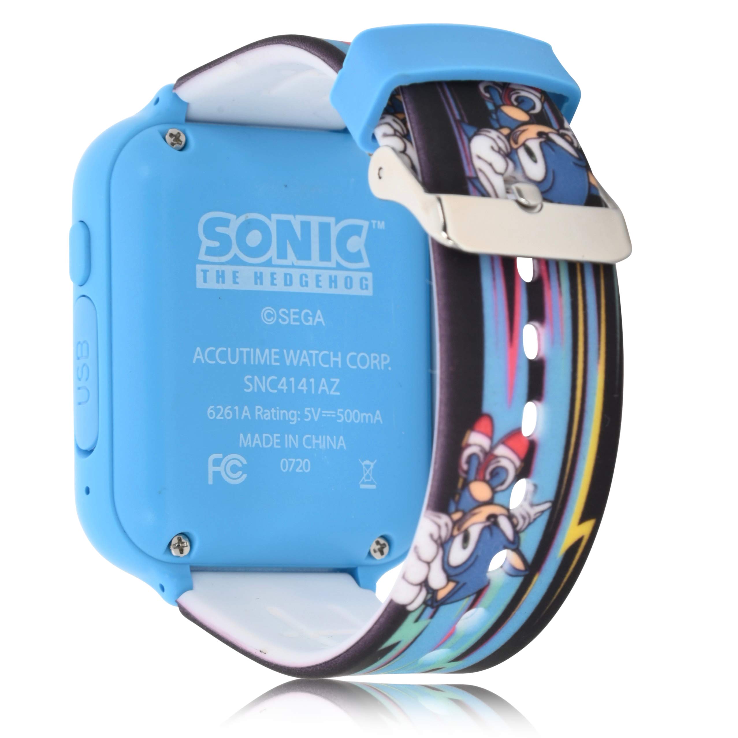Accutime Kids SEGA Sonic The Hedgehog Blue Educational Touchscreen Smart Watch Toy for Boys, Girls, Toddlers - Selfie Cam, Learning Games, Alarm, Calculator, Pedometer (Model: SNC4141AZ)
