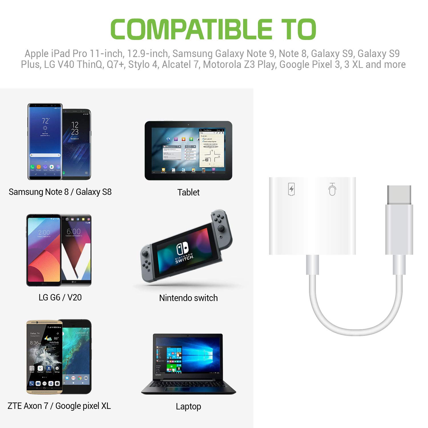 Cellet 3.5mm Aux Audio Adapter Type C USB Enhanced Quality Sound Compatible to iPad Pro 11-inch/12.9-inch Samsung Galaxy S20 Ultra 5G S10 S9 Note 10+ 10 9 Google Pixel 4XL 4 3 3XL MacBook Pro Air