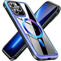 Meifigno Rainbow Series for iPhone 13 Pro Max Case Magnetic, [Compatible with MagSafe & 3X Military Grade Drop Protection] Clear Back Aluminum Frame Phone Case, Iridescent