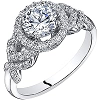 PEORA Solid 14K White Gold Bridal Engagement Ring for Women, 1.30 Carats total, Round Brilliant Cut, F-G Color, VVS Clarity, Sizes 4 to 10
