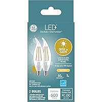 GE LED+ Dusk to Dawn LED Light Bulbs, 5W, Automatic On/Off Outdoor Light Decorative Bulbs, Soft White, Small Base(2 Pack)