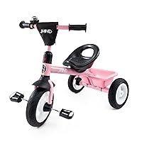 Toddler Tricycles Age 18 Months to 5 Years, Kids Trike with Adjustable Seat, Storage Basket, Rubber Tires, Easy to Install Riding Bike Gift for Boys and Girls, Pink