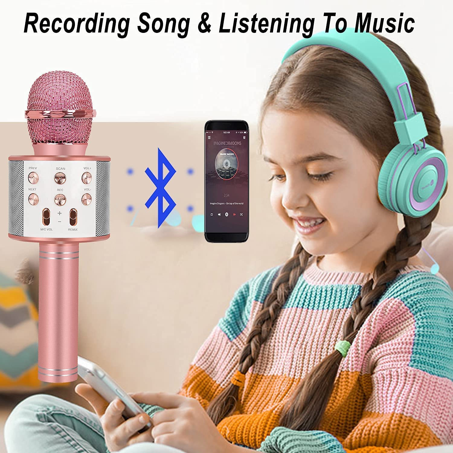 Toys For 7 8 9 10 11 Years Old Girls,Best Present Gifts For 6-15 Years Old Girl Boy,Bluetooth Wireless Karaoke Machine, Party Favor for Teen Boys Girls Toys Age 4-12 Gifts Toys for Teens Boy Rose Gold
