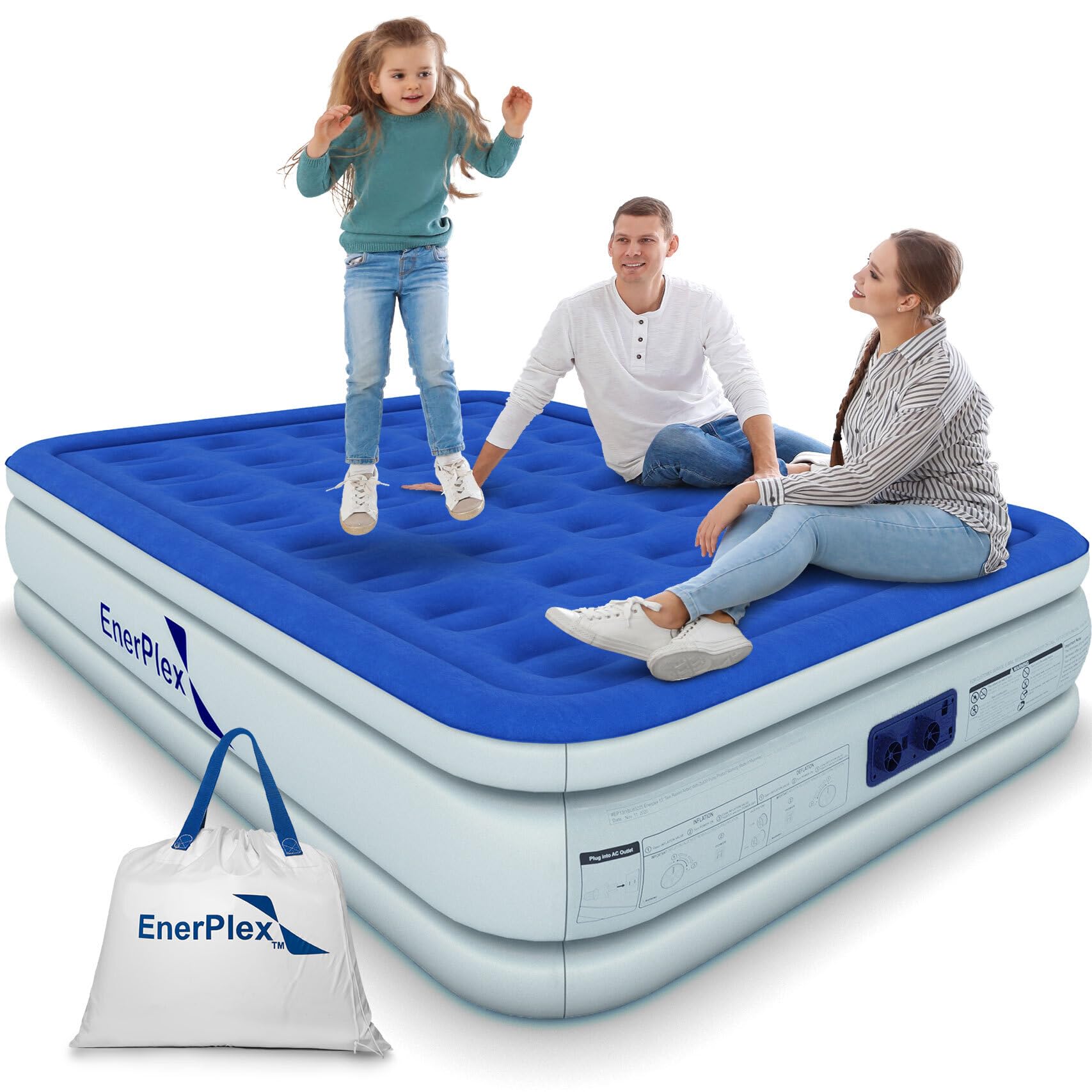 EnerPlex Air Mattress with Built-in Pump - Double Height Inflatable Mattress for Camping, Home & Portable Travel - Durable Blow Up Bed with Dual Pump - Easy to Inflate/Quick Set UP