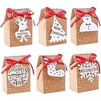 Wedhapy 24 PCS Christmas Boxes Christmas Gift Boxes Christmas Paper Candy Gift Boxes Kraft Paper Gift Candy Bags for Christmas Favors Christmas Decor Gift Bag