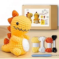 SCQIUSYA Crochet Kit for Beginners, Dinosaur Crochet Kits for Kids Adults, Easy DIY Crochet Kit for Beginner with Step-by-Step Video Tutorials