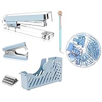 Blue Desk Accessory Kit, Office Supplies Set for Women and Student, w/Binder Clips, Paper Clips, Push Pins Sets, Tape Dispenser, Staple Remover, Ballpoint Pen, 1000 Staples, Gift Bag & Gift Boxes